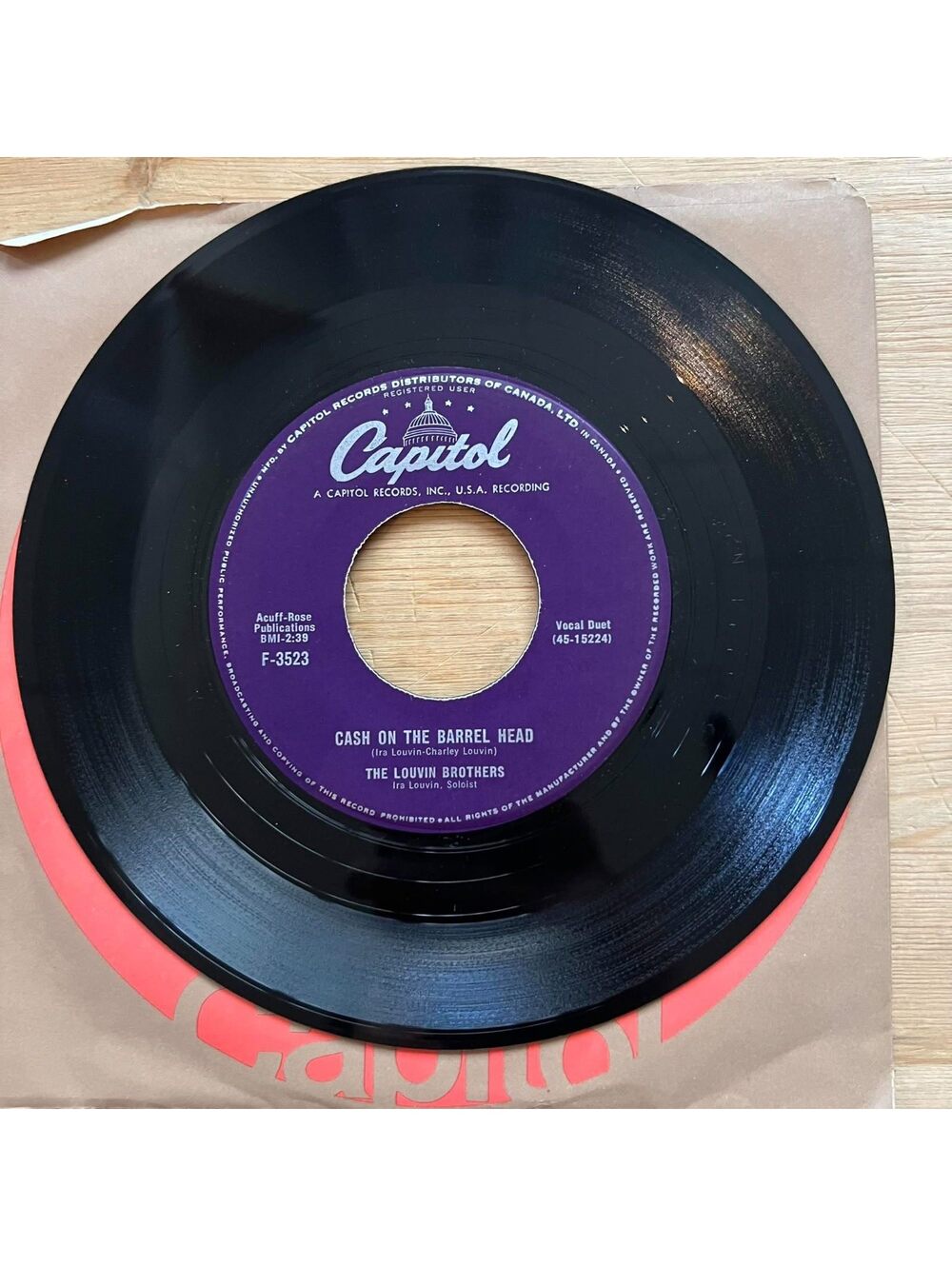 The Louvin Brothers - Cash on the Barrel Head/You're Running Wild 45rpm VG+ R16
